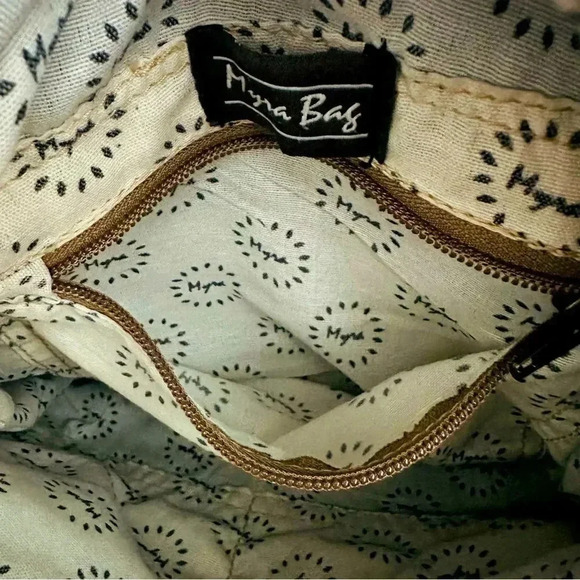 NWOT Myra Azure Printed Upcycled Canvas & Cowhide Leather Shoulder Bag - Picture 14 of 14